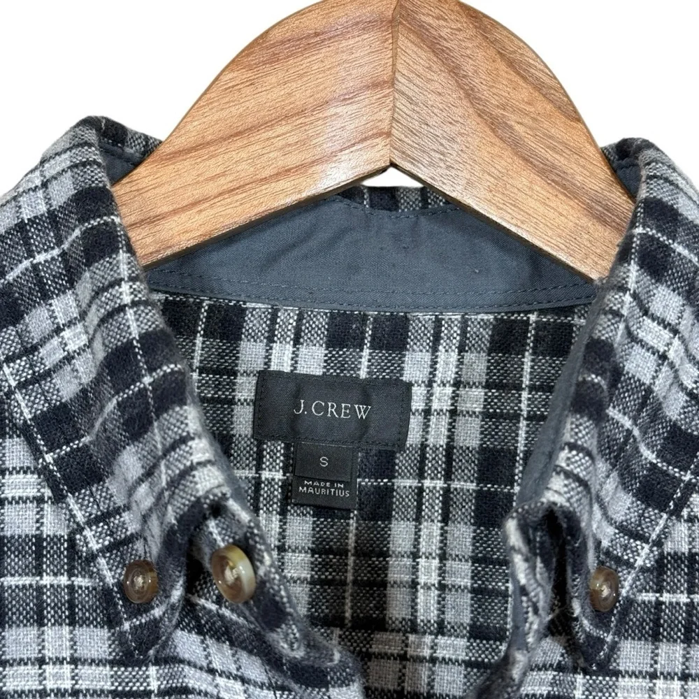 J.Crew Black White Plaid Button Down Shirt Elbow Patches Mens Size Small